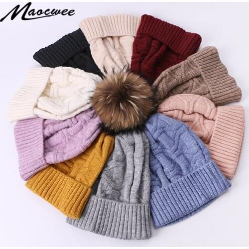 Girl 's Cap PomPon hat Spring Autumn Winter Warm For Women Hat Knitted Beanies Caps Thick Skullies Wool High Quality Outdoor