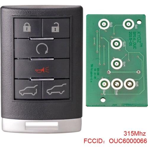 Auto Car Key Replacement 315Mhz 6 Buttons Remote Keyless Entry Remote Key Fob Car Key OUC6000066 Fit for Cadillac Escalade