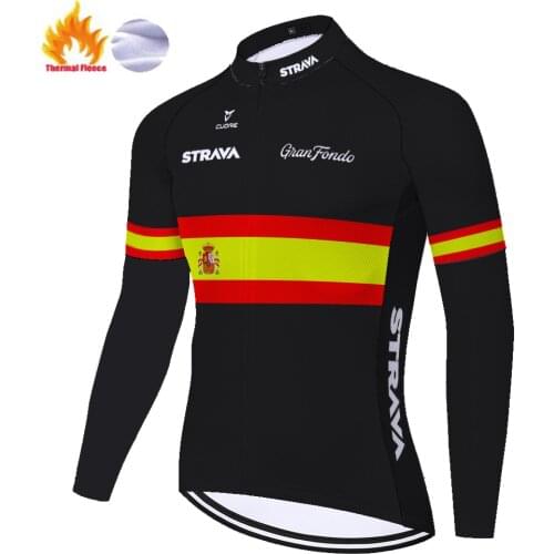 2021 STRAVA Long Sleeves Cycling Jersey ProTeam Winter Thermal Fleece Bicycle Cycling Clothing Mens MTB ropa ciclismo