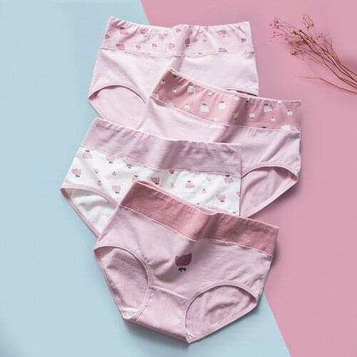 4 Pcs/lot Underwear For Women High Waist Cotton Panties Briefs Sexy Lingeries Breathable Print Underpant Seamless Panty Ladies