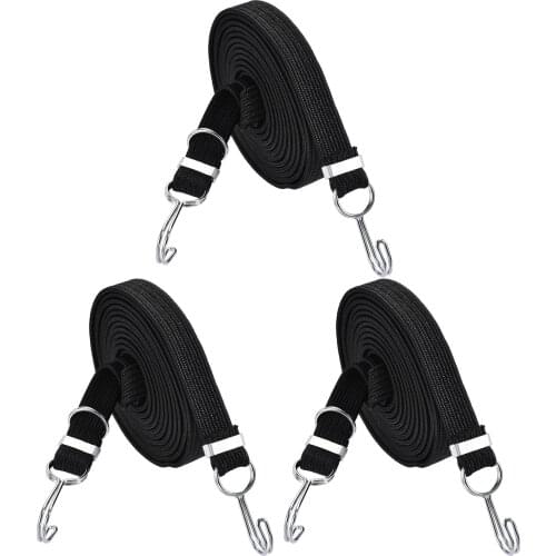 Uxcell Flat Cord with Hook 4 Meters x 25mm Latex PP for Hand Carts Luggage Rack Cargo Black 3 Pcs