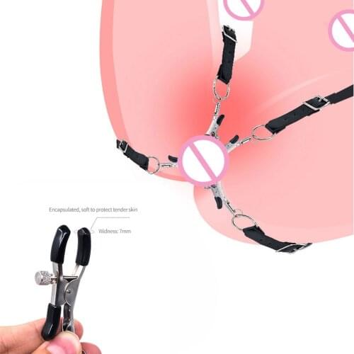Adult Game Nipple Clamps Slave Belt PU Metal Breast Clip SM Bondage Breast Sex Toy For Women Couples Clitoral Stimulation Clamp