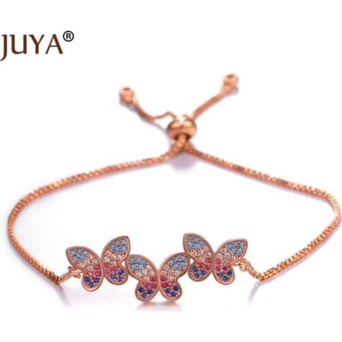 Juya Boho Romantic Color Cubic Zirconia Crystal CZ Butterfly Bracelets for Women in Gold Rose Gold Color Adjustable Chain