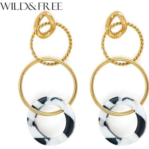 Wild&Free Layered Acrylic Circle Dangle Earrings For Women Stainless Steel Gold Round Disc Long Drop Earrings Fashion Jewelry