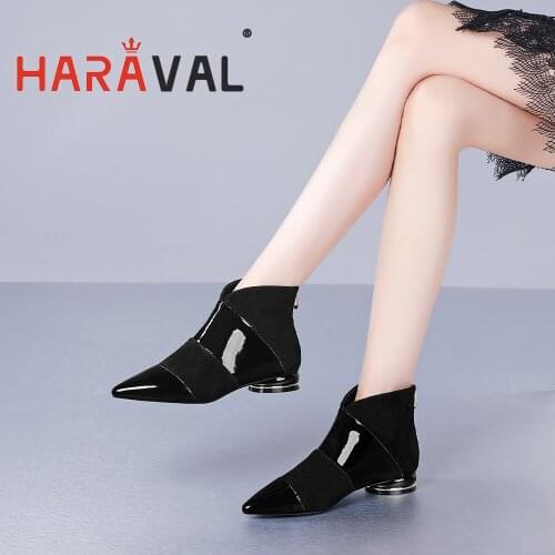 HARAVAL Women Ankle Boots Shoes High Heels Pointed Toe Black Red Chelsea Boots Autumn Winter Elegant Fashion Shoes Women E491L