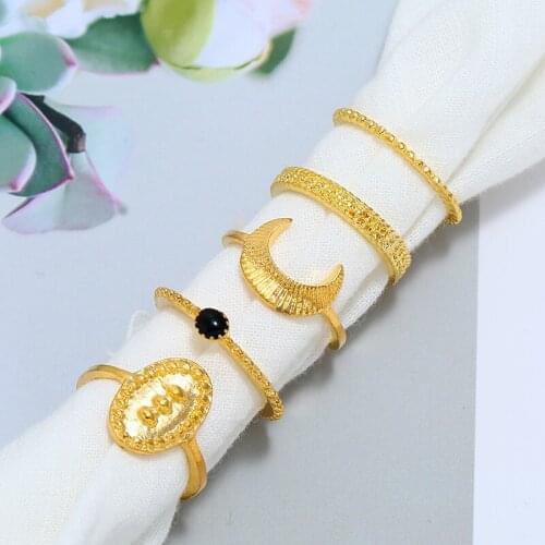 MESTILO 2019 5pc/sets Vintage Fashion Rings Sets Gold Color Crescent Oval Cameo Rings Sets For Girl Party Statement Jewelry Gift