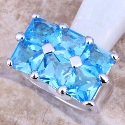 Fetching Sky Blue Cubic Zirconia Silver Plated Womens Ring Size 6 / 7 / 8 / 9 R1120