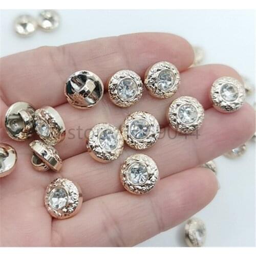 200pcs/Lot 11mm Gold inlaid alloy crystal buttons shirt sewn buttons jewelry sewing button holiday decorations