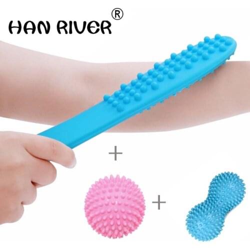 3 portable body massager with fascia massage ball, peanut thorn massage ball, healthy flap and fitness body scraper