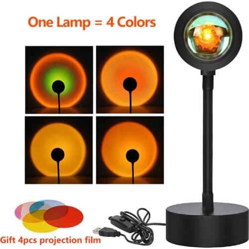4 in 1 Sunset Lamp USB Projector Rainbow Lamps Led Night Light for Home Bedroom Backroom Wall Decor Atmosphere Sunset Projection
