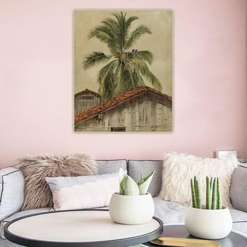 Citon Frederic Edwin Church《Palm trees and housetops, Ecuador》Canvas Oil Painting Picture Backdrop Wall Decor Home Decoration