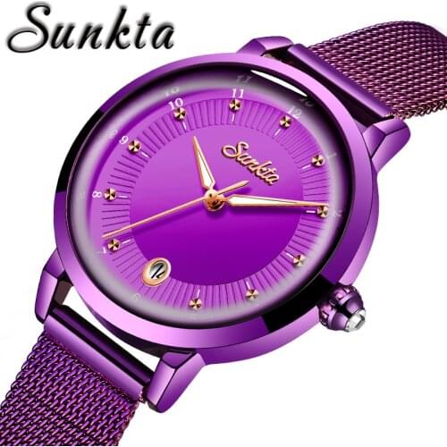Reloj mujer SUNKTA New Luxury Women Watches Mesh belt Female Clock Quartz Wristwatch Fashion Ladies Watch Women relogio feminino