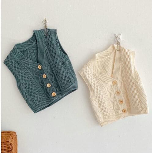 Pure cotton childrens wool vest men and women baby warm vest spring autumn knitted sweater foreign all-match outer cardigan