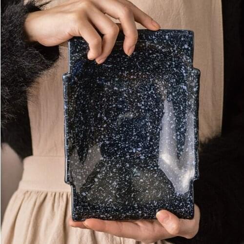 Japanese-style Ceramic Plate Retro Creative Snack Set Plate Cold Dish Plate Restaurant Tableware Plate Rectangular Deep Plate