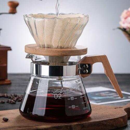 1Pcs 400mL/600mL High Borosilicate Glass Coffee Pot High Temperature Resistant Wooden Handle Glass Coffee Pot Filter Party Gifts