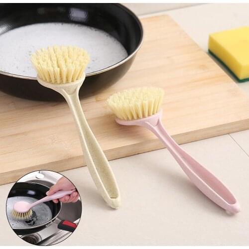 Kitchen Long Handle Wheat Straw Washing Pot Dish Brush Cleaner Cleaning Tool