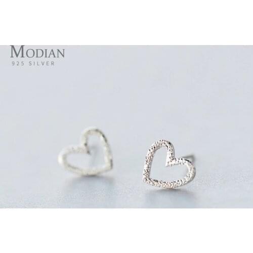 Modian Vintage Cute Heart Stud Earrings Classic Fashion 925 Sterling Silver Simple Lover Girl And Women Charm Fine Jewelry