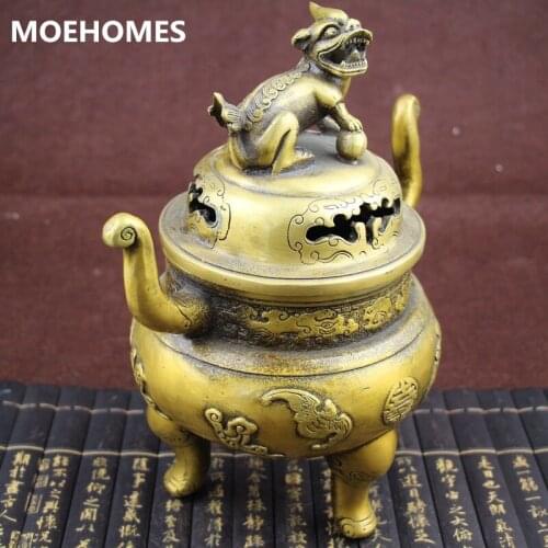 MOEHOMES Chinese copper handicrafts fengshui auspicious beast statue Incense burner vintage family decoration metal handicraft