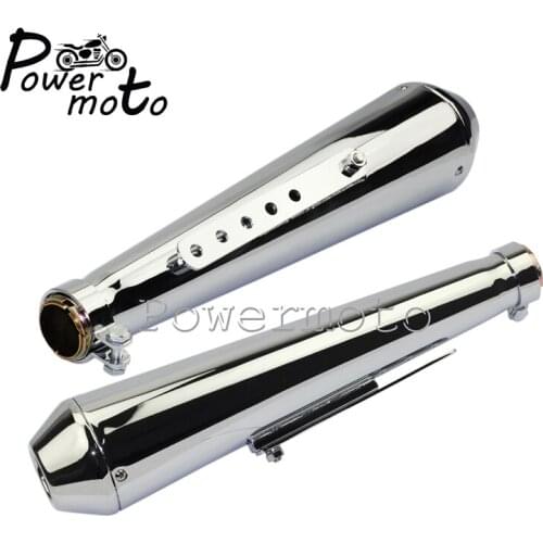 2PCS Motorcycle Universal 440mm Chrome Vintage Exhaust Pipe Muffler Silencer 35mm-41mm For Harley Cafe Racer Custom