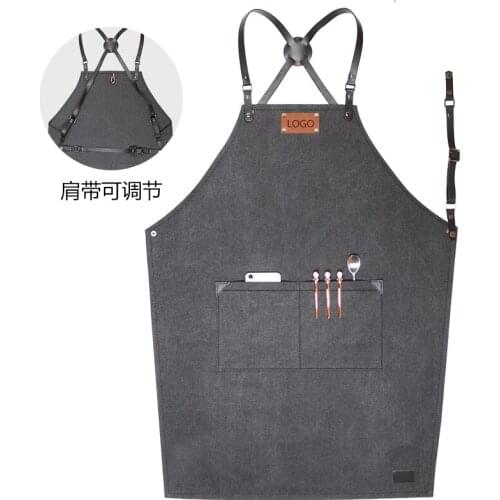 Mens and womens fashion thick wear-resistant apron custom logo printing home kitchen restaurant strap overalls