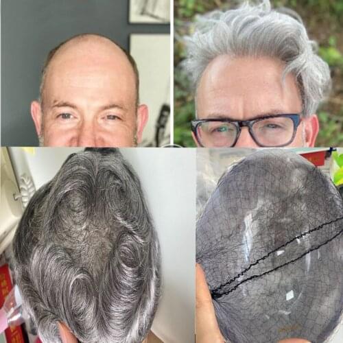 Sliver grey Color Mens Wig Transparent Pu Men Toupee Hair Pieces Unit Hair Replacement System 6inch Wig For Men Hair Prosthesis