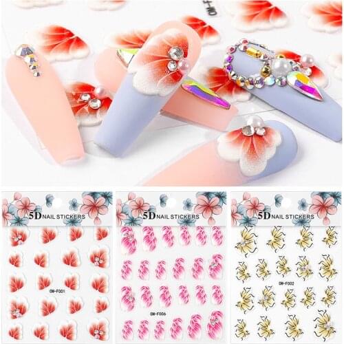 Misscheering 5D Flower Stickers for Nails Decorations 2021 Fashion Wing Nail Art Sticker for Manicure
