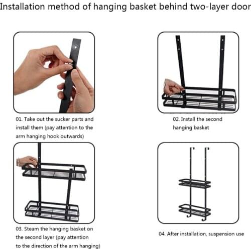 Black Iron Storage Rack Hanging Basket Drain Wall Mounted Shelf Rustic Storage Floating Shelf for Kitchen Bathroom Living Room