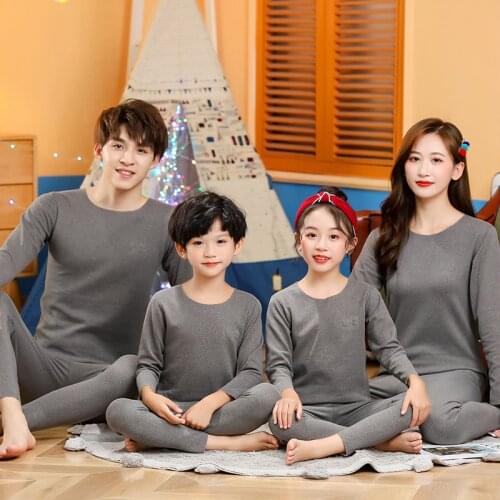 New Family Matching Homewear Seamless Sleepwear Suit For Girl Boy Pyjamas Autumn Long Sleeve Thermal Underwear Set Family Outfit