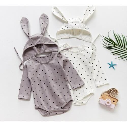 Baby Boys Girls Clothing Autumn Long Sleeve Star Print Romper + Rabbit Ears Hat Toddler Newborn Infant Cotton Soft Jumpsuit