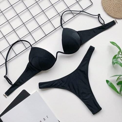 Solid Underwired Bikini Female Push Up Swimsuit Women Swimwear V shape Wire Bikini set With Bra Bather Bathing Suit Swim