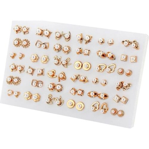 Wholesale 36Pairs/18pairs Mixed Styles Gold Balck White Ctystal Geometric Plastic Stud Earrings Set For Women Girls Jewelry