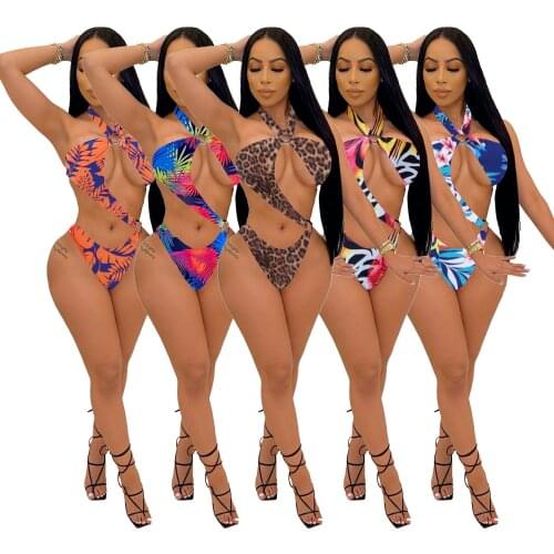 Leopard Tie Dye Print One Piece Swimsuit Swimwear Women Hollow Out Bodysuit Bathing Suits Beach Wear Swimming Suit Monokini