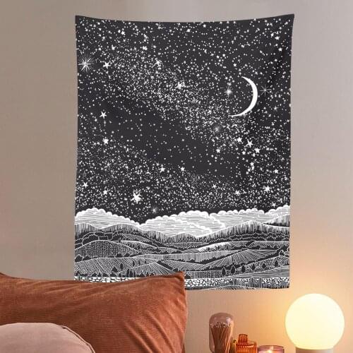 Sun Moon Tapestry Wall Hanging Stars Space Psychedelic Black and White Wall Tapestry Wall Tapestry for Bedroom Home Wall Décor