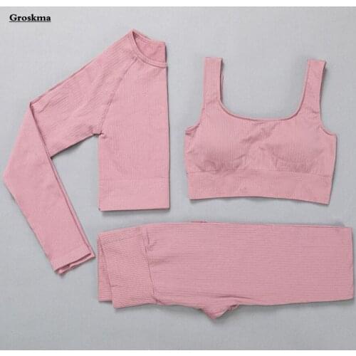 Sportswear Running Leggings High Waist Suits Women Yoga Bra Fitness Gym Long Sleeve Crop Top Set Seamless T Shirt Ensemble Femme