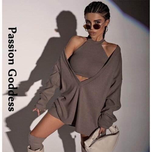 Casual Women Turtleneck Vest + V-neck Loose Sweatshirts Long Sleeve Oversized Pullovers Autumn Hollow Out Crewneck Sweatshirts