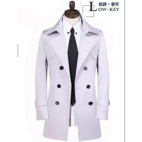 Mens clothing spring and autumn plus size double breasted trench coats mens medium-long coat teenage light gray outerwear 9XL