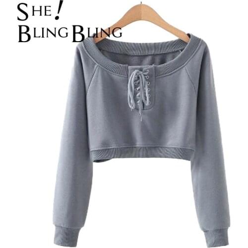 SheBlingBling Za Woman 2021 Casual Traf Sweat Crop Tops Autumn Crew Neck Raglan Sleeve Eyelet Lace-Up Sweatshirt Pullovers Coats