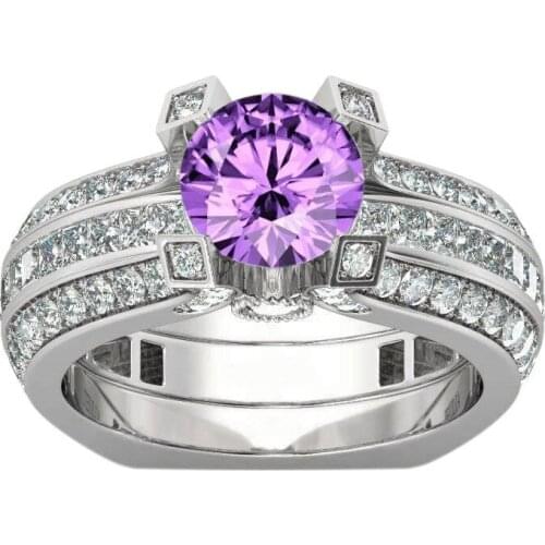 2018 new Silver Engagement Wedding Ring Sets For Women Party Jewelry Sparkling Perfect Round Cut Zircon Multicolor Stone Rings