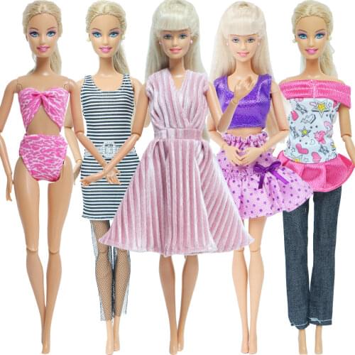 5 Sets Handmade Doll Outfits Girl Doll Dress Skirt Stockings Pants Bikini Mixed Style Clothes for Barbie Doll Accessories Toy