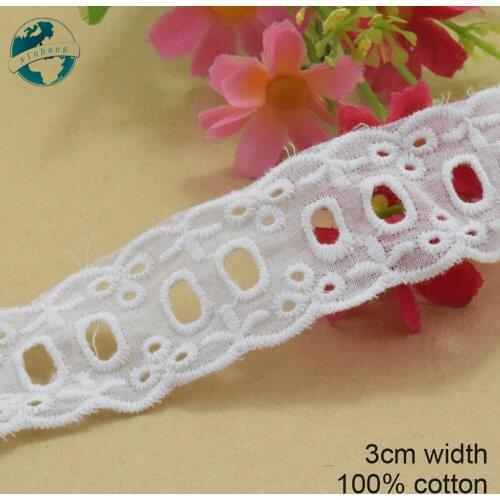 5yards 3cm wide white lace cotton embroid lace sewing ribbon fabric guipure diy trims warp knitting DIY Garment Accessories#3804