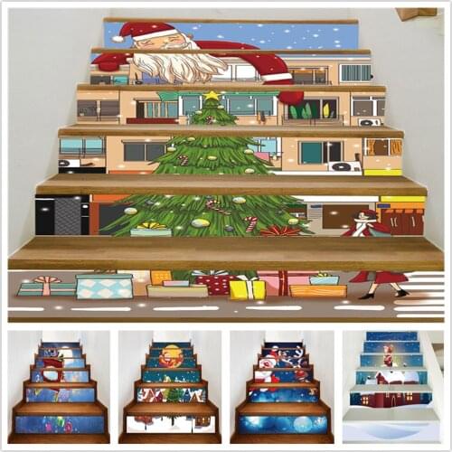 6PCS/13PCS Cute Santa Claus Stairs Stickers DIY Self-adhesive Waterproof Christmas Staircase Wallpaper Decals Home Decor Posters