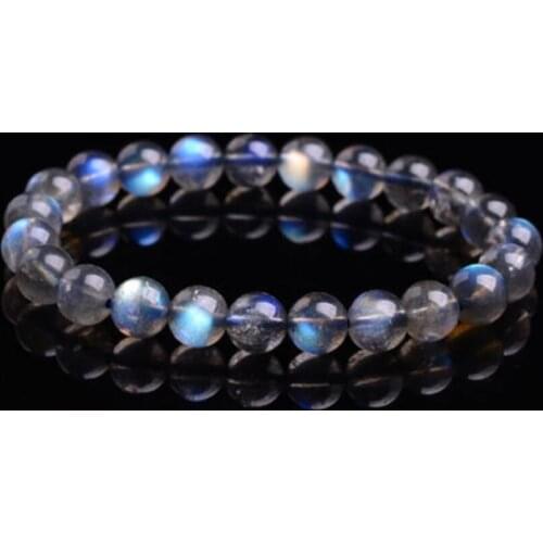 AAAA 10 mm Natural Moonstone Blue Light Crystal Beads Bracelet