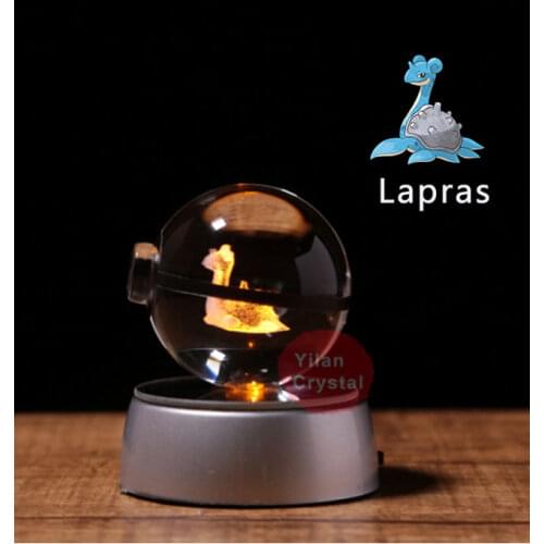 Anime Pokemon Lapras Pokeball Engraving Crystal Ball Transparent Poke Ball LED Light Children Gifts