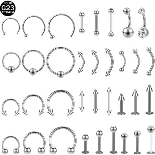 AOEDEJ 1PC 16G G23 Titanium Nose Rings for Women Men Crystal Screw Ball Labret Rings Navel Piercing Ear Eyebrow Helix Piercings