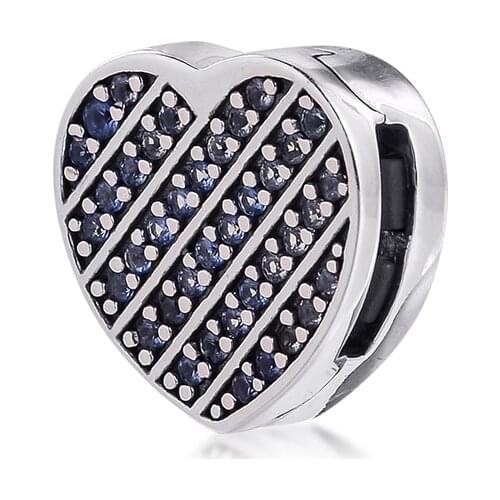 Reflexions Blue Pave Heart Clip DIY Beads For Jewelry Making Sterling Silver Jewelry Charms Fits Original Charms Chain Bracelets