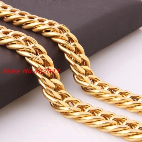 7-40" 14mm Heavy Gold Color Stainless Steel Mens Curb Cuban Chain Necklace Charming Design Male Jewelry