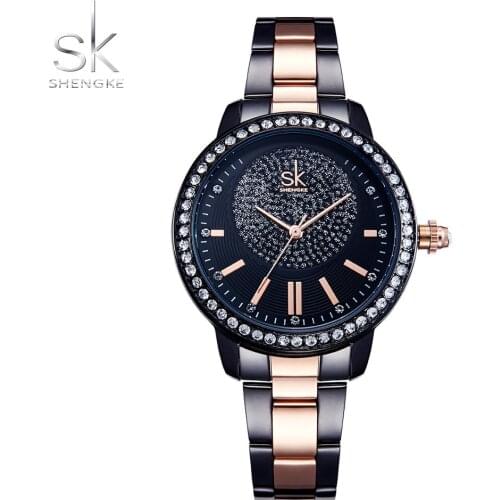 ShengKe Luxury Watch Women Rhinestone Classic Minimalism Stainless Steel Ladies Wristwatch Casual Waterproof Female Clock Gift