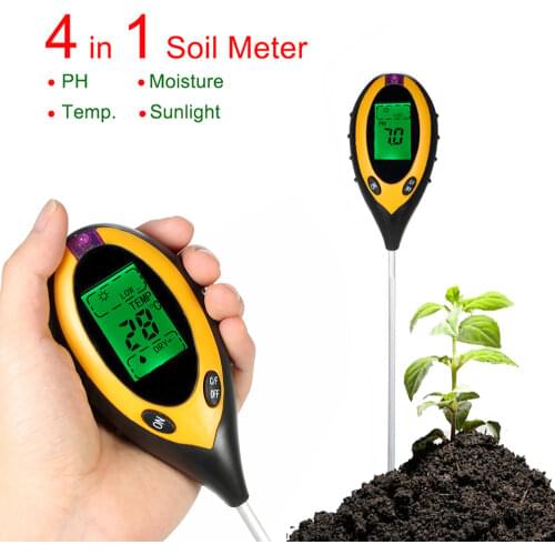 4 In 1 Digital Soil PH Meter Soil Moisture Monitor Temperature Sunlight Tester Meter Acidity Moisture Measurement Garden Tool