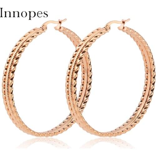 Innopes Big Circle Hoop Earrings For Women Vintage Stainless Steel Gold Loop earrings Wedding Jewelry Best Gift