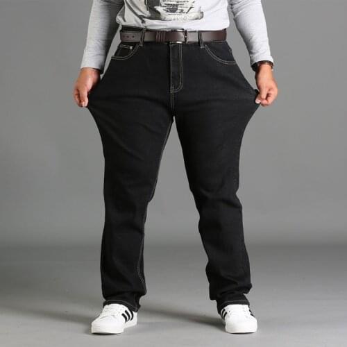 Plus Size 40 42 44 46 Mens Black Jeans 2020 New Classic Business Casual Elastic Force Loose Denim Trousers Brand Pants Male